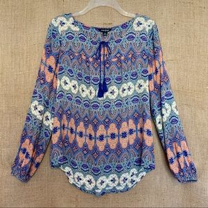 LUCKY BRAND Boho Peasant Top Blue Orange Small